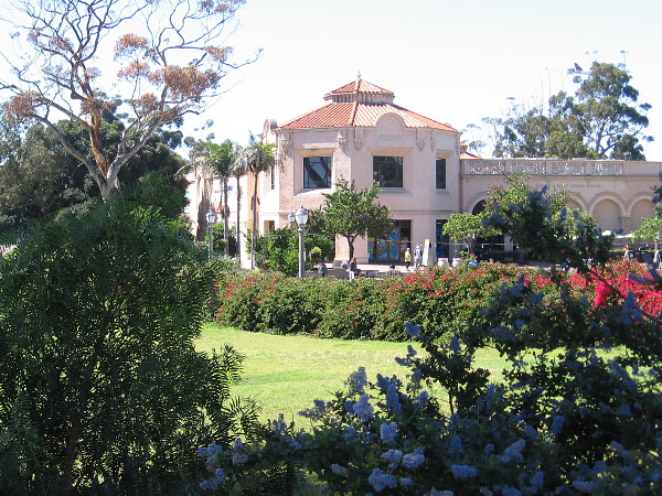 About to cross over Park Boulevard on the pedestrian bridge, gazing back toward the Fleet Science Center.