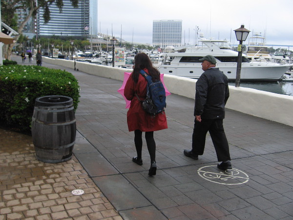 An umbrella is at the ready near the Marriott Marina.