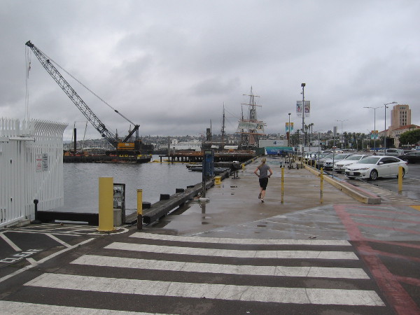 Few were walking or running along the wet, chilly Embarcadero.