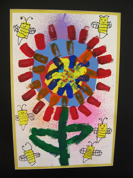Trinity Covarrubias-Burns, Bees and Bloom, 2019. Construction paper, marker and tempera on paper. Kindergarten, Vista Grande Elementary School.