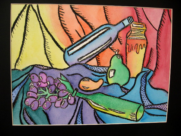 Jade Someda, The Fruits in Four, 2019. Wax crayon and watercolor on paper. Grade 9, Mission Bay High School.