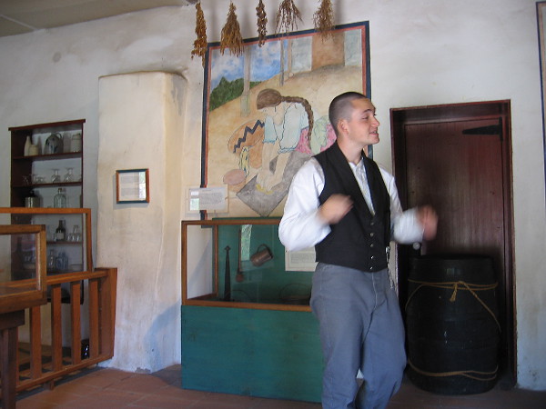 Our tour guide talks about tiny San Diego during the Mexican rancho period. Trade goods were acquired from merchant ships in exchange for cattle hides, which were called California Banknotes.