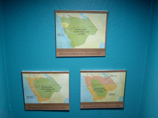 Maps show extent of the Kumeyaay/Diegueño Nation in 1775, 1822 and 1850, as Spain, Mexico and the United States took control of more land.