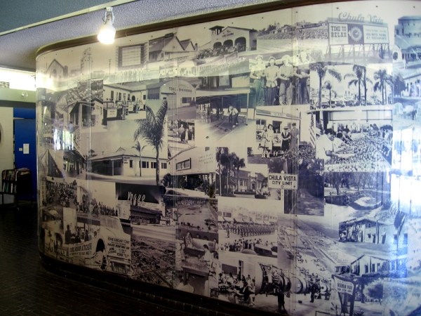 A large wall inside the front entrance of the Chula Vista Library contains many historical photos of the community.