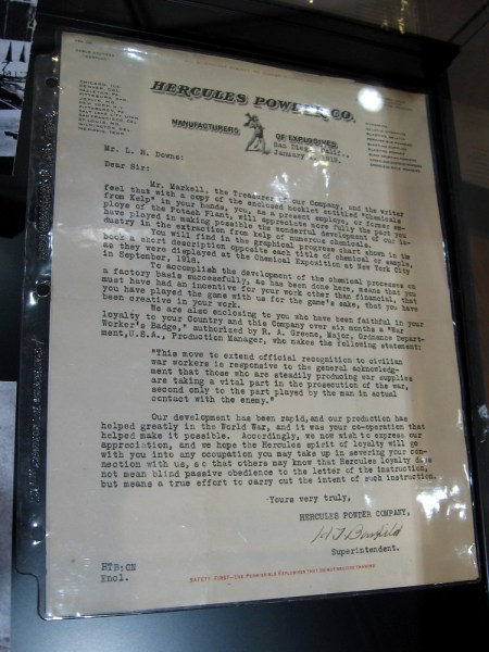 Historical 1919 letter from Hercules Powder Company, which produced potash and acetone from harvested ocean kelp at Gunpowder Point. They supplied the British with munitions during World War I.
