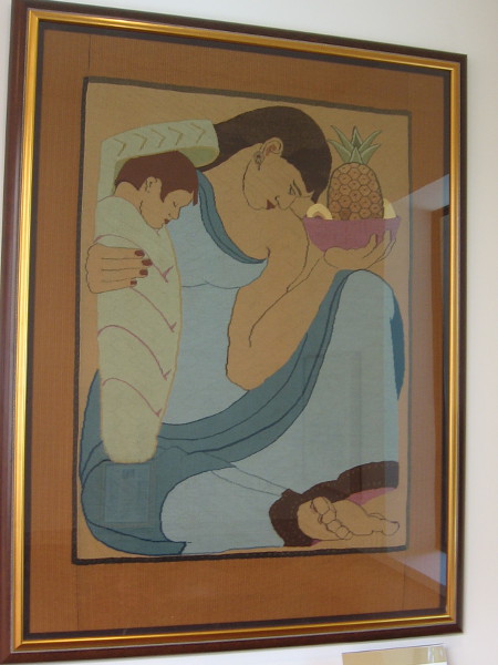 Tapestry designed by Donal Hord titled Earth Mother or Fruits of the Earth. Woven by Marian Kendall, U. Kelley, and F. Manchester in 1939.