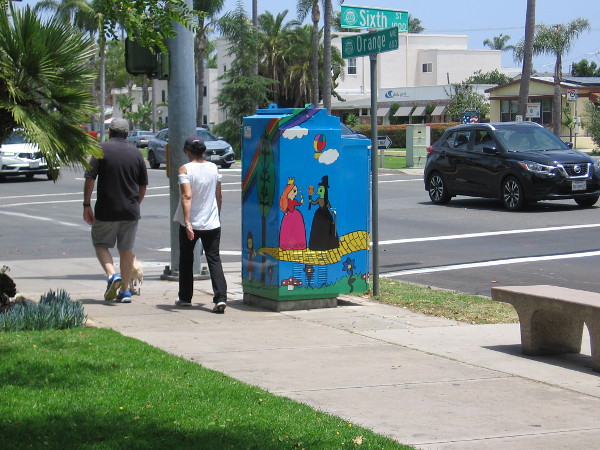 Walking past Wizard of Oz street art in Coronado. The title of this public art is Fairy Tale.
