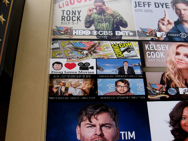 The American Comedy Co. in the Gaslamp has their 2019 Comic-Con lineup on display near the entrance.
