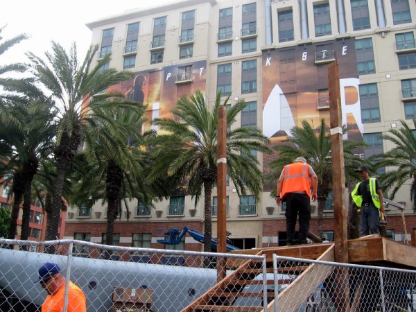 A platform is being built at Deadquarters, perhaps for a Walking Dead fan activity.