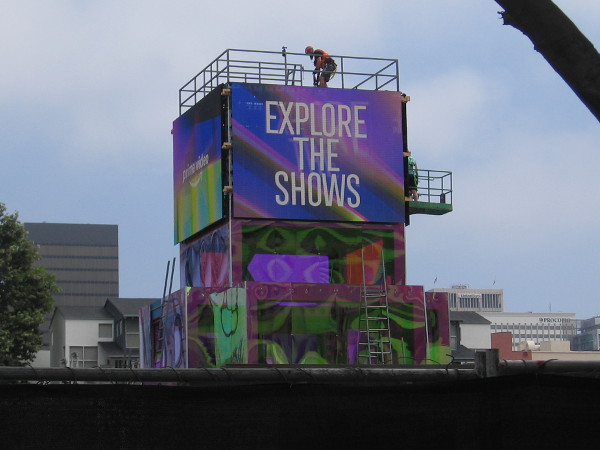 Videoboards have been installed high above Amazon's big offsite. Explore the shows...