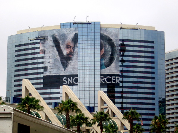 The big TBS Snowpiercer building wrap on the Marriott Marquis should soon be completed.