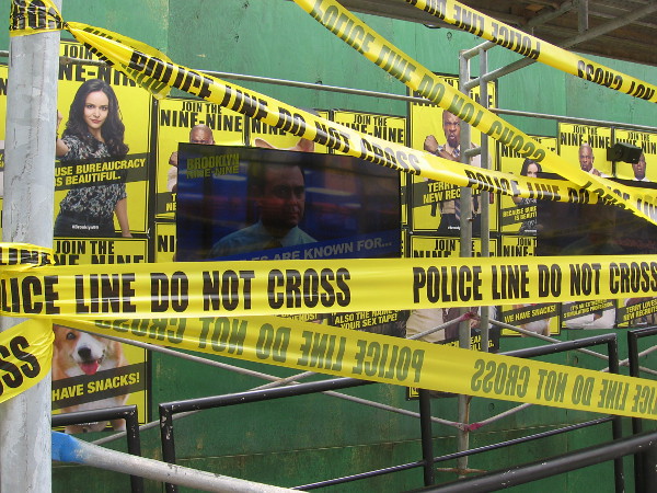 There's a lot of police line taped over video screens at Brooklyn Nine-Nine.
