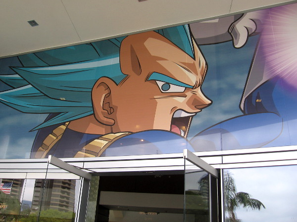 Cool Dragon Ball Z graphics greet those entering the lobby of the Marriott Marina.