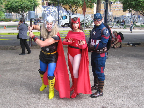 Thor, Scarlet Witch and Captain America cosplay.