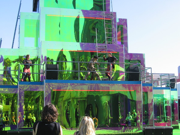 I watched a mock fight up on the colorful central structure.