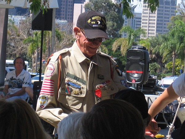 Tom Rice smiles after a brief speech at the 2019 Spirit of '45 Celebration at The Veterans Museum at Balboa Park.