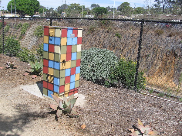 Some more colorful art on another electrical box beside the pathway.