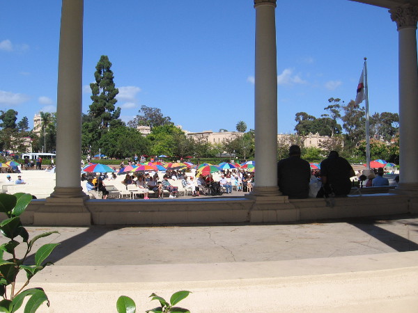Summer is over and crowds have thinned, but it's still pretty warm out in the sun at the Spreckels Organ Pavilion.