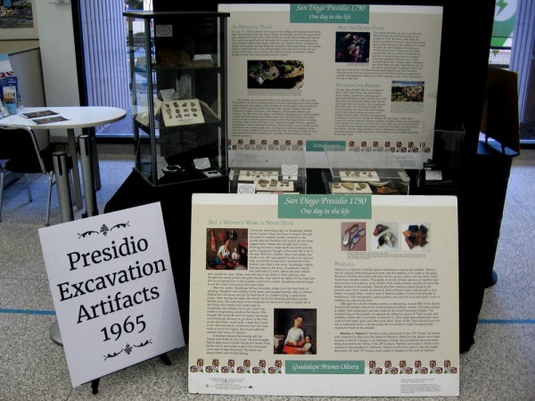 Posters describe 18th century San Diego and Presidio Excavation Artifacts from 1965.
