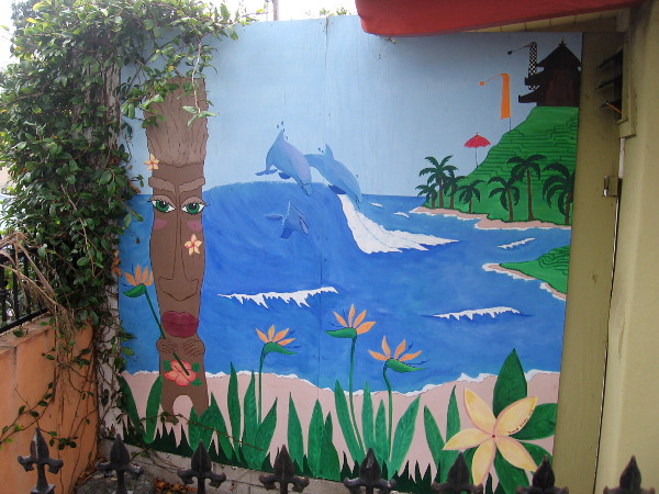 A cool little mural with a tropical ocean scene.