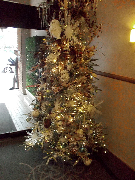 One of several elegant Christmas trees in the lobby of The Sofia Hotel.