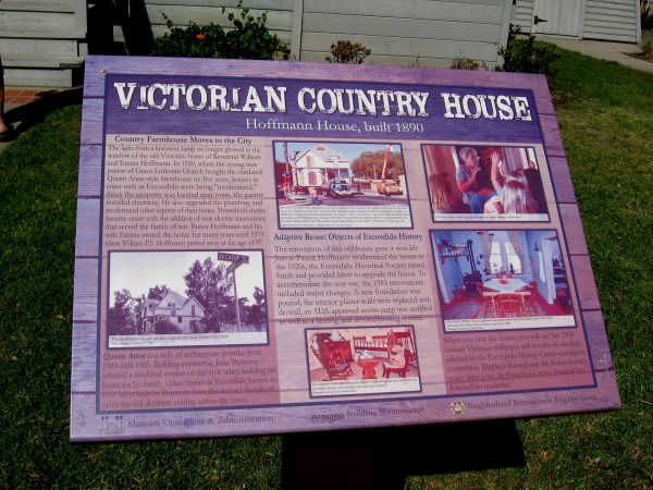 The Victorian Country House is an 1890 Queen Anne style farmhouse that was moved to this location by the Escondido Historical Society.