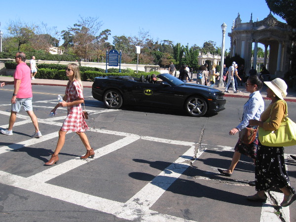 Looks like a Batmobile coming through the park.