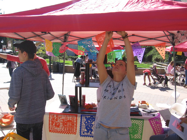 Setting up for the Day of the Dead Celebration by the Old Globe.