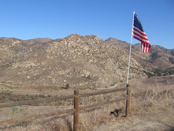 A flag flies near the information sign.