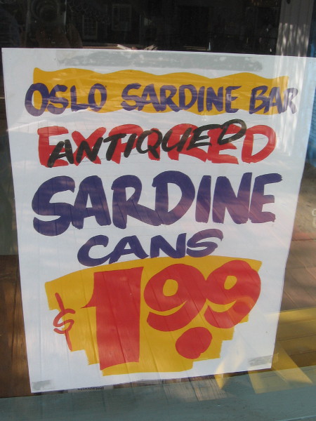 There's a great sale on expired (antiqued) sardine cans.