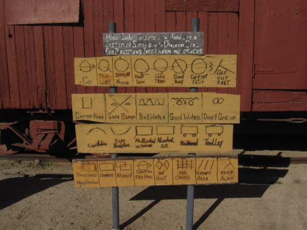 Hobo code used symbols made with chalk or coal to provide directions and warnings to other hobos.