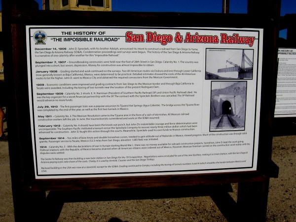 On December 14, 1906 John D. Spreckels, with his brother Adolph, announced his intent to construct a railroad from San Diego to Yuma, Arizona.