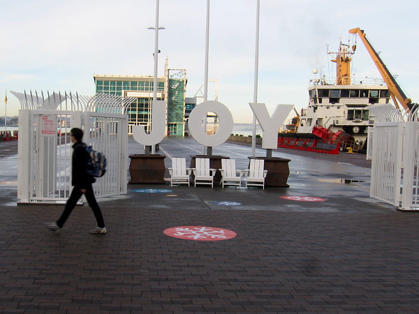 It's early December in San Diego. JOY has returned to the foot of Broadway Pier for the holiday season.