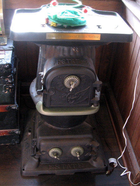 A vintage wood stove in the depot.