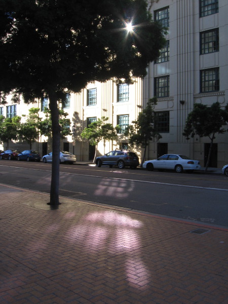 A splash of light from windows across Kettner Boulevard.