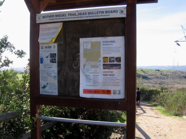 Mother Miguel Trail Head Bulletin Board contains useful information and a map for hikers.
