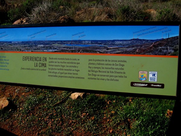 Right part of sign shows sights to the northwest, as far away as Mount Soledad in La Jolla.
