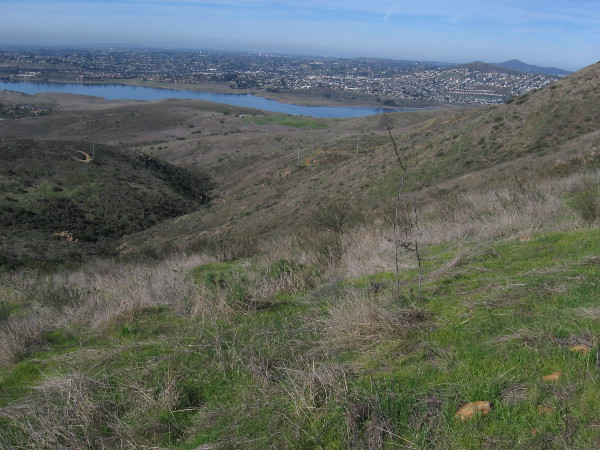 The view of Sweetwater Reservoir keeps getting better as we climb.