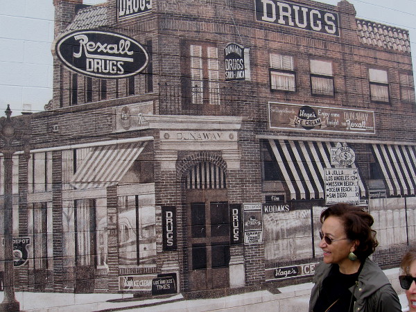 The historic brick building in this iconic PB mural still stands at the nearby corner.