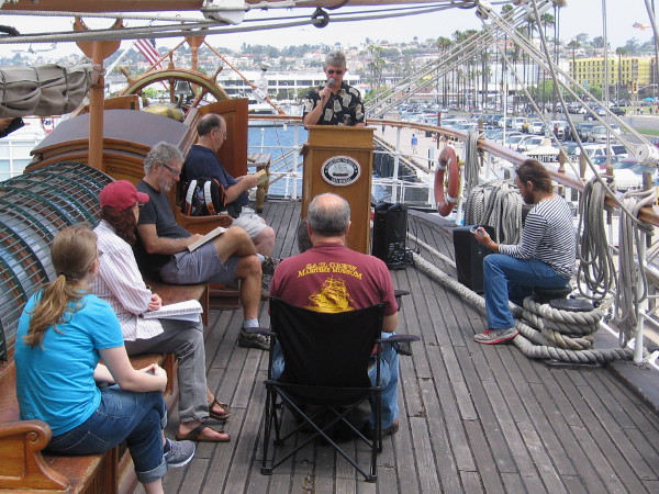 Moby Dick reading marathon on the poop deck of the 1863 tall ship Star of India.