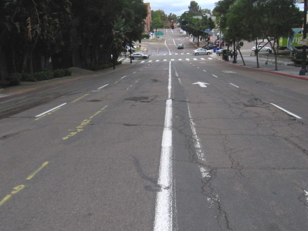 Almost no traffic downtown on A Street.