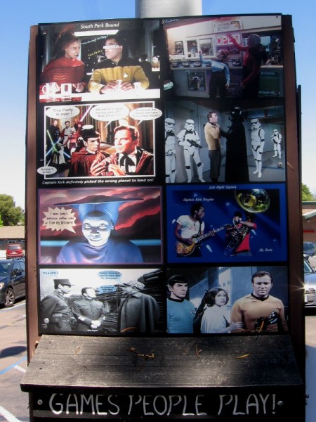 Funny comic panels featuring Star Trek characters, standing near Captain Kirk's Coffee in South Park.