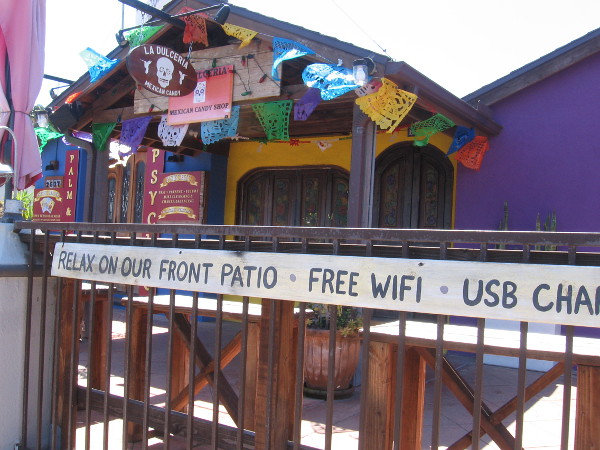 Mexican themed outdoor decor but no customers at this eatery during the coronavirus pandemic.