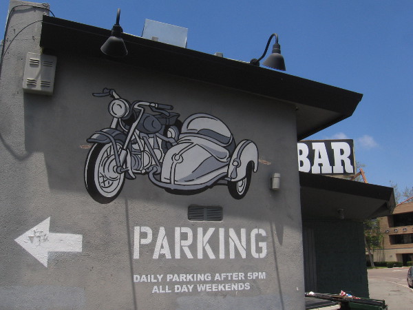 Cool motorcycle graphic on wall of Sidecar Bar.