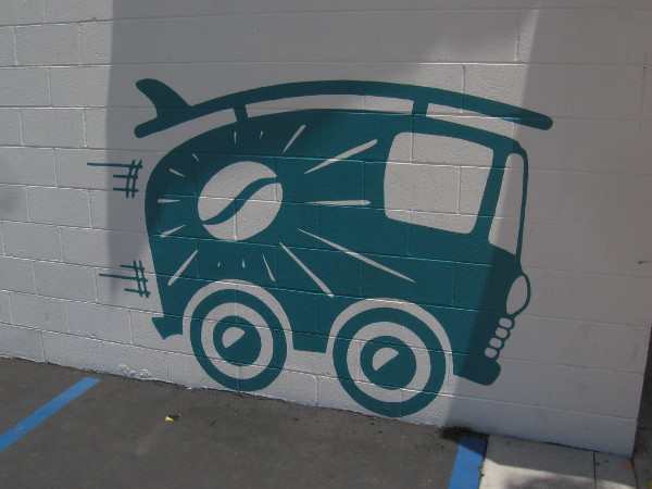 This cool graphic of a van with a surfboard is on the side of Bird Rock Coffee Roasters.