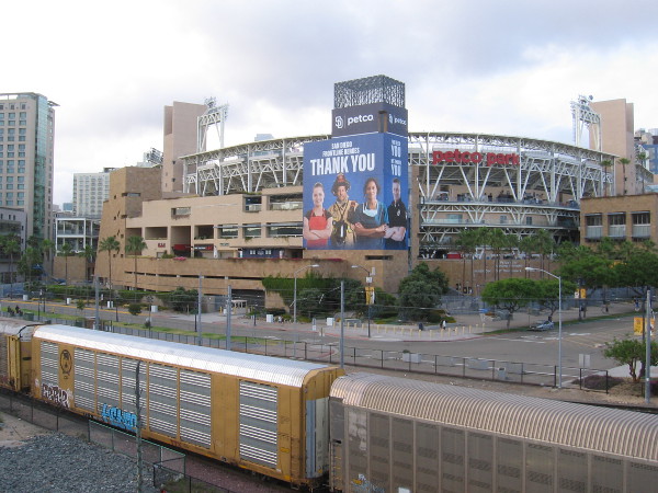 A large building wrap thanking heroes during the coronavirus pandemic has appeared on Petco Park in San Diego.