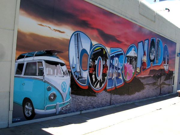 As I walk back east along Orange Avenue, I pass the Coronado mural. I noticed it's printed on panels, not painted.