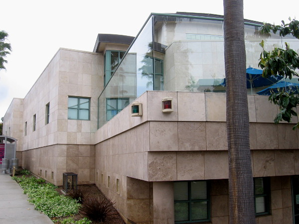 The other side of the architecturally interesting Point Loma Library. The glass near the roof resembles waves breaking on the beach.