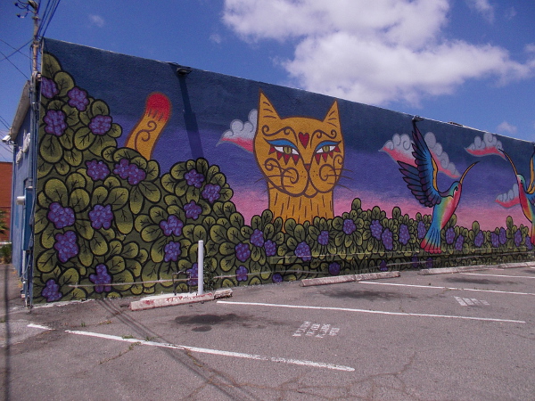 Lilac Cat on the Hunt, by artist Sarah Spinks and friends.