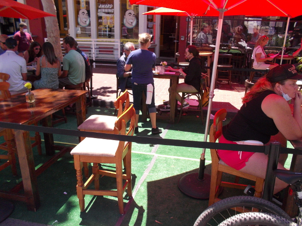 Outdoor tables throughout the Gaslamp were filling up this Saturday mid-afternoon.